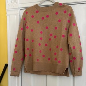 Chic Polka Dot Crew Neck Sweater - Brown and Pink